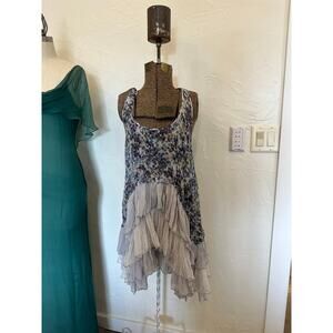 Cecico Women's SM Dress Purple Floral Asymmetrical Tiered Lace Hem Vintage Y2K